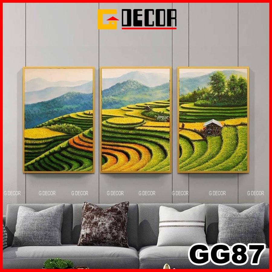 Tranh treo tường canvas 3 bức phong cách hiện đại Bắc Âu 87, tranh phong cảnh trang trí phòng khách, phòng ngủ, phòng ăn