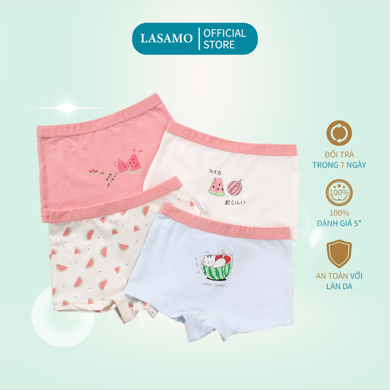 Set 4 chiếc quần chip bé gái, quần lót cho bé gái cotton cao cấp họa tiết Dưa hấu dễ thương hãng LASAMO mã QLB004