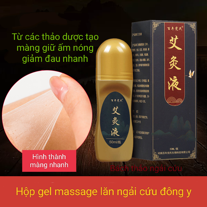 Gel Massage Ngải cứu dạng gel lỏng lăn tạo màng giữ ấm giảm đau nhanh.Hộp lăn ngải cứu đông y