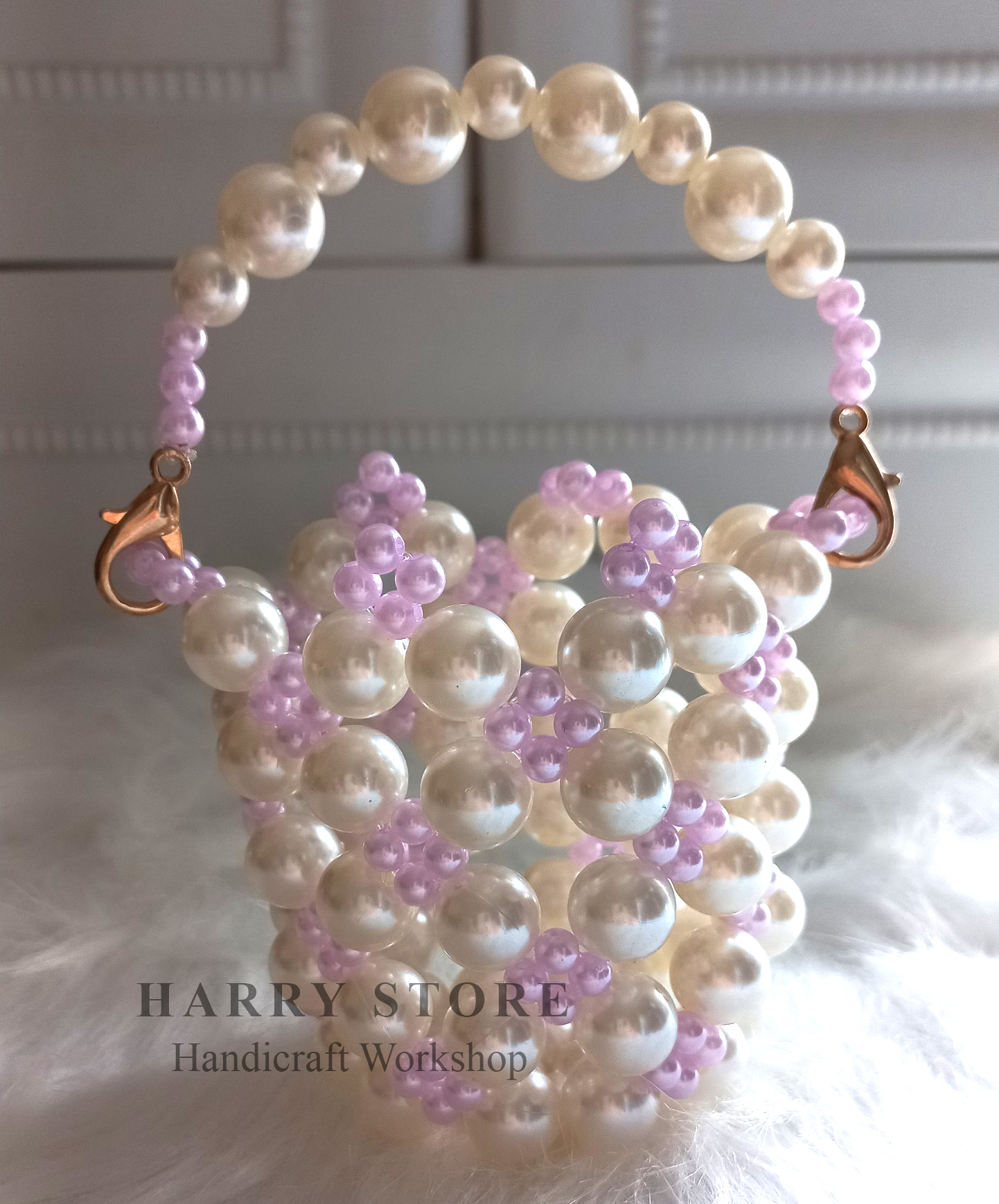 Túi handmade tự đan ngọc trai HRRB-T size M, Túi xách cho nữ đi chơi/ dự tiệc/ công sở