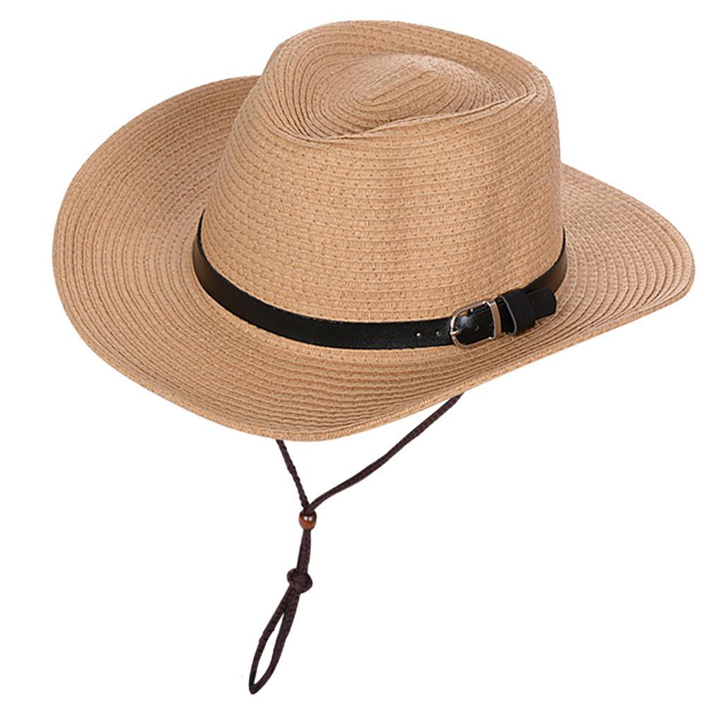 Summer Straw Hat Braided Cowboy Outdoor Sun Hat 2 Pieces