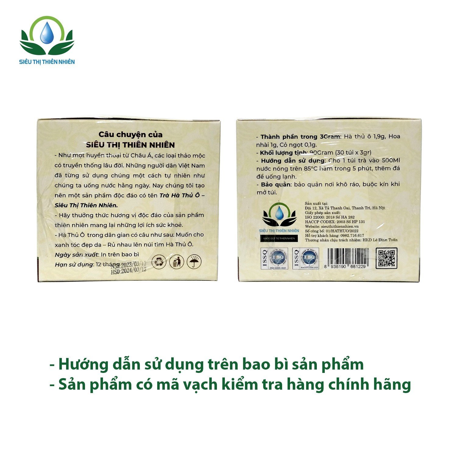 Trà Hà Thủ Ô hộp 30 Túi Lọc x 3Gram giúp bồi bổ thận, kích thích mọc tóc, tóc đen mượt của Siêu Thị Thiên Nhiên