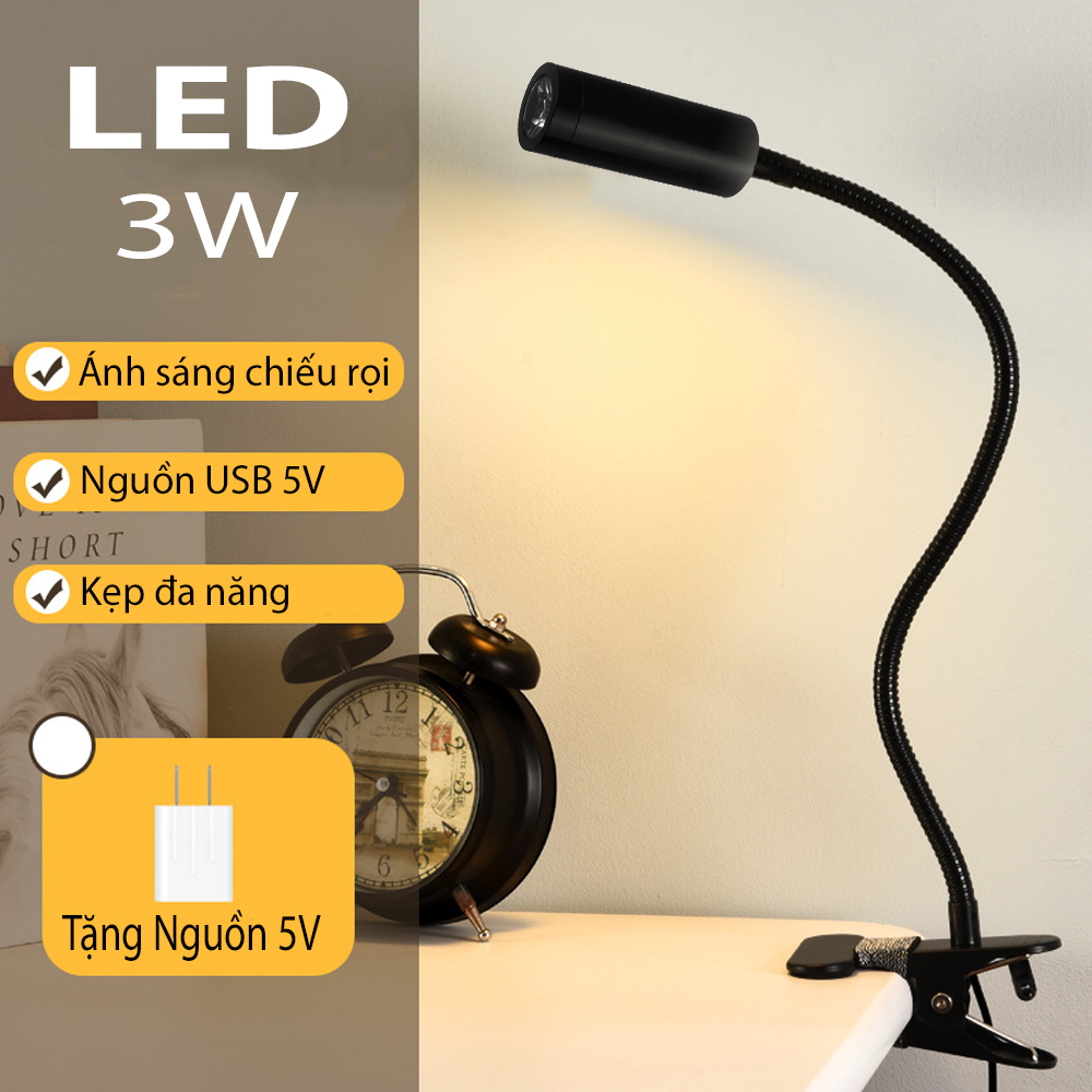 Đèn đọc sách kẹp đầu giường LED 3W, Loại ánh sáng chiếu rọi, Tích hợp đèn ngủ, Đèn rọi soi tranh trang trí Nhà hàng, Khách sạn, Showroom