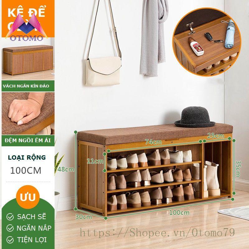 Kệ Để Giày Dép Bằng Gỗ Kiêm Ghế Ngồi