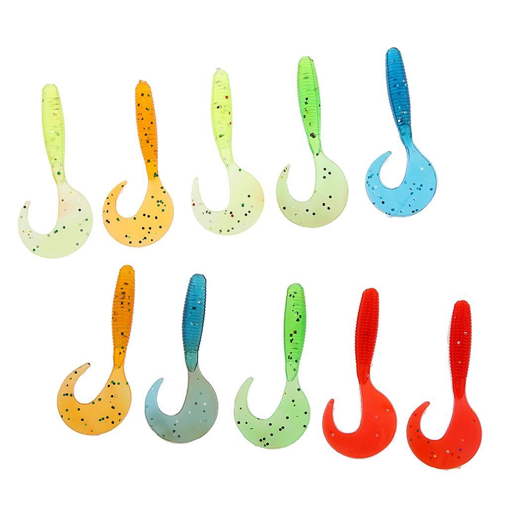 Set of 10m Grub Soft Worm Plastic Fishing Lure Micro Jig Head Tackle Baits