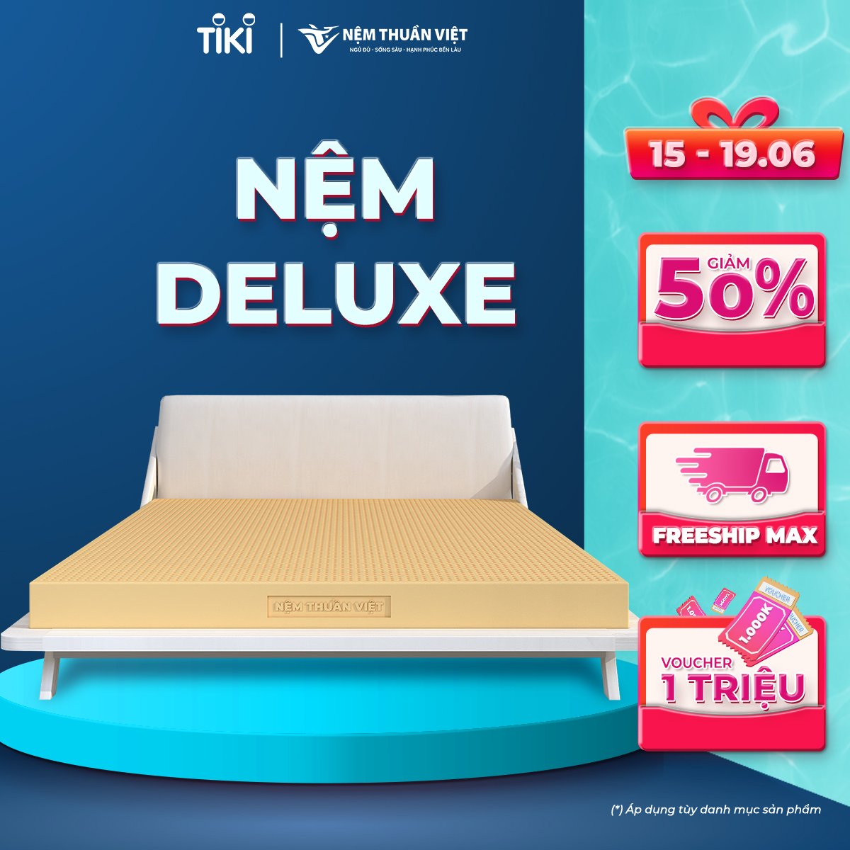 (1m8x2mx5cm) Nệm Cao Su Thuần Việt Deluxe 100% Cao Su Thiên Nhiên, Bền Bỉ, Thoáng Mát, Êm Ái