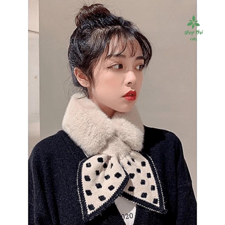 Khăn lông nữ quàng cổ lông nhung buộc nơ xinh, Khăn quàng cổ mùa đông siêu ấm có nơ đính kèm sang trọng siêu hot
