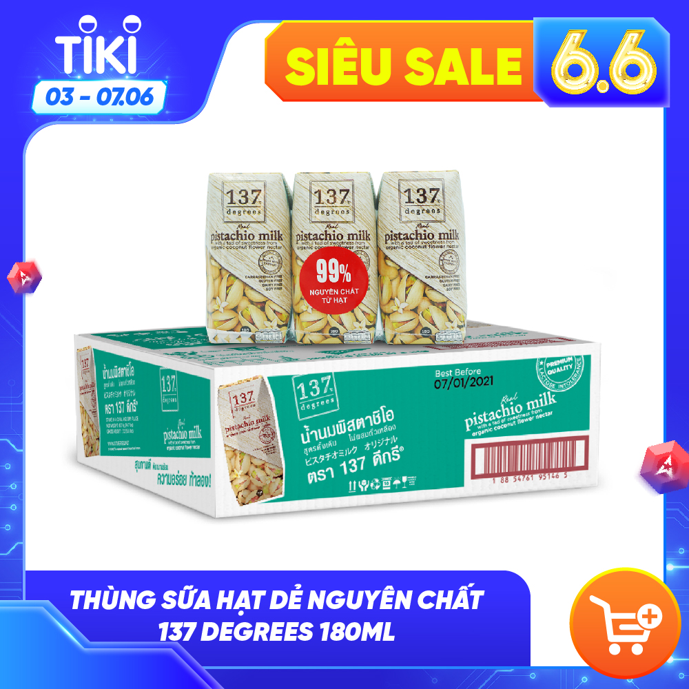 Thùng Sữa Hạt Dẻ Cười Nguyên Chất 137 Degrees (180ML x 36 Hộp)