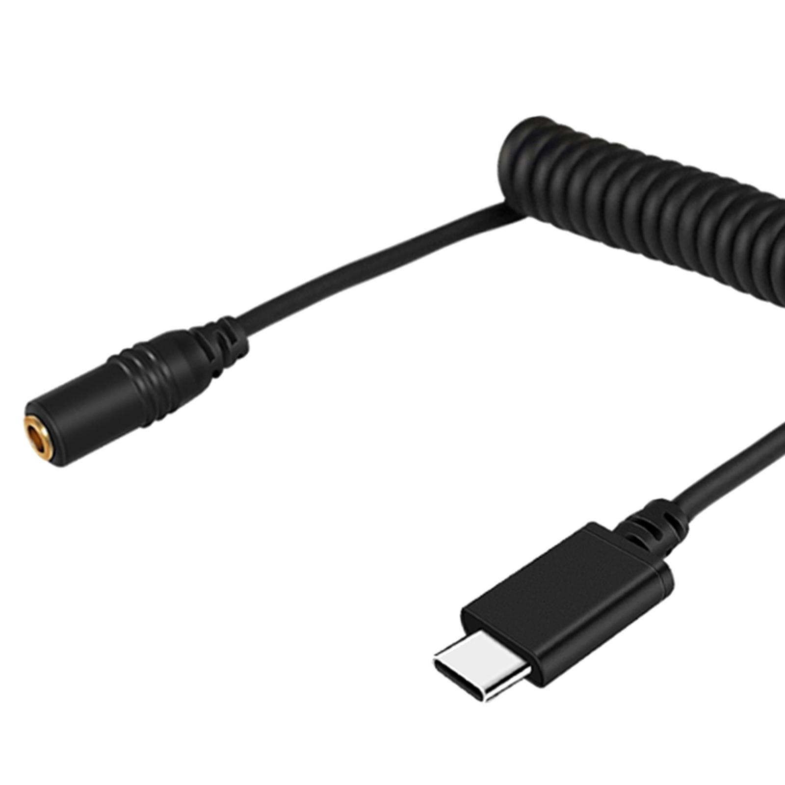 Audio Cellphone 3.5mm TRRS to USB-C Male Live Microphone Audio Adapter Coiled Cord for Samsung Easy to Use 100cm