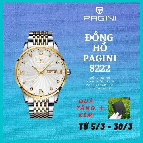 Giá FLASH SALE  Đồng Hồ Nam Cao Cấp Chính Hãng Pagini PA 8222 Dây Thép Không Gỉ - Chống Nước 3ATM - Kim Dạ Quang Thời Thượng