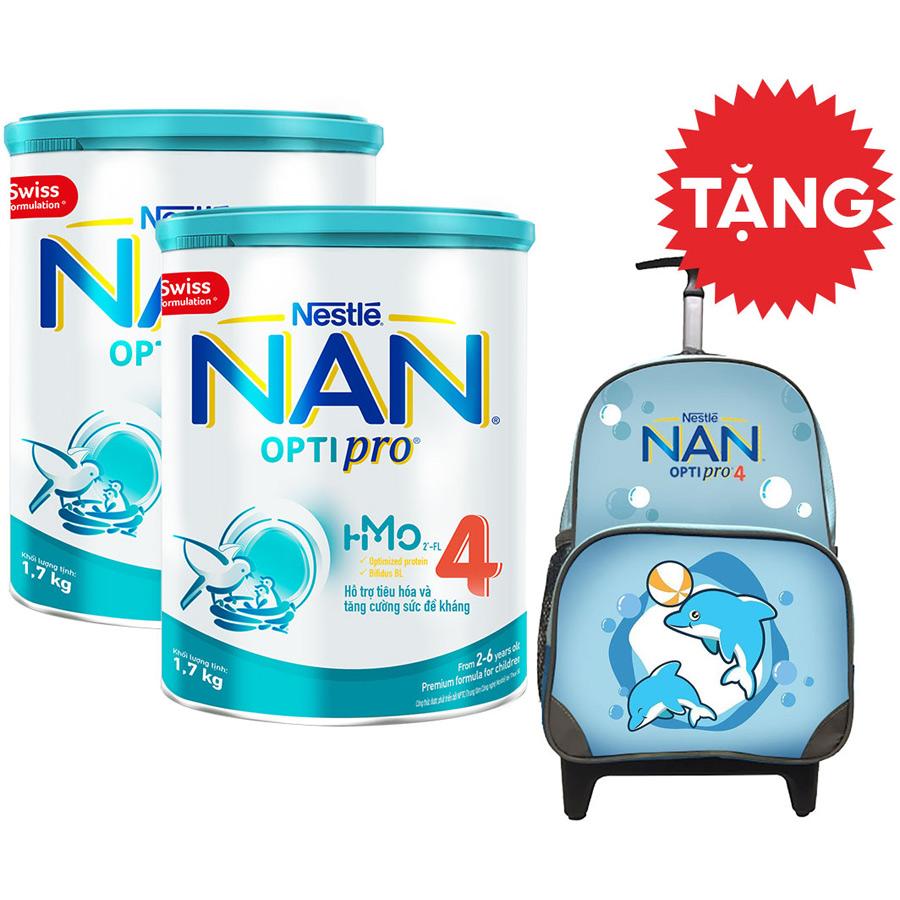Combo 02 Sản phẩm dinh dưỡng công thức Nestlé NAN OPTIPRO  4 lon 1700g - TẶNG Balo kéo cá heo