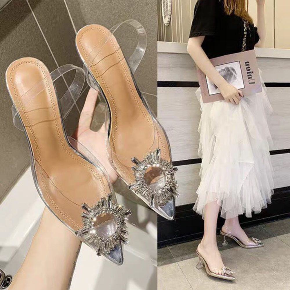 Giày Sandal Nữ Cao Gót Hoa Đá Trong Suốt Gót 5p Tôn Dáng Kèm Mặt Nạ (Mã 903)