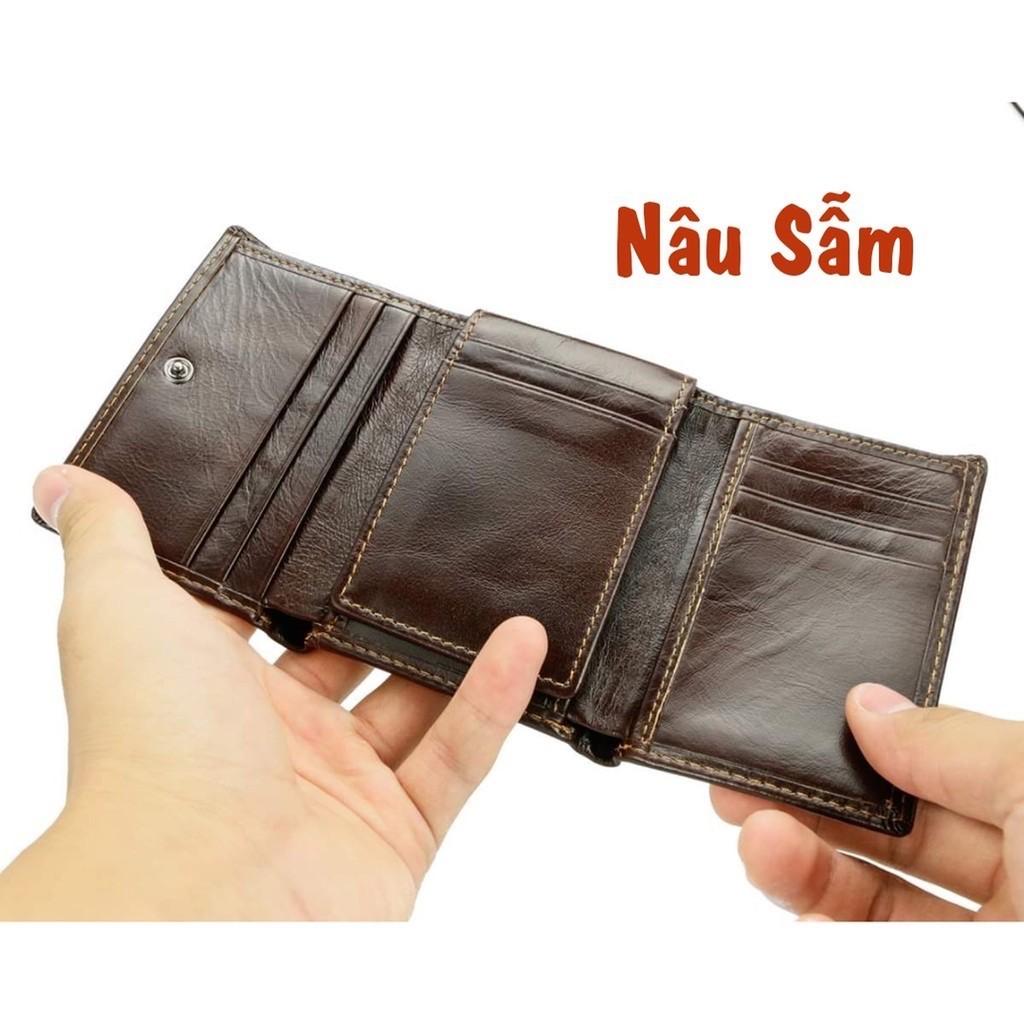 Ví Đứng Gấp 3 Da Bò Đẹp Sang Trọng VD190 TẶNG MÓC KHÓA