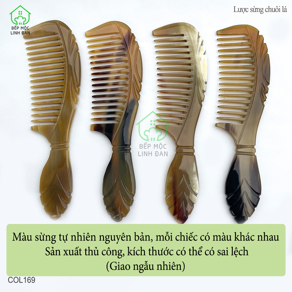 Lược Sừng Răng Thưa Chuôi Lá (Size: XL-20cm) Đường Nét Uốn Lượn [COL169]