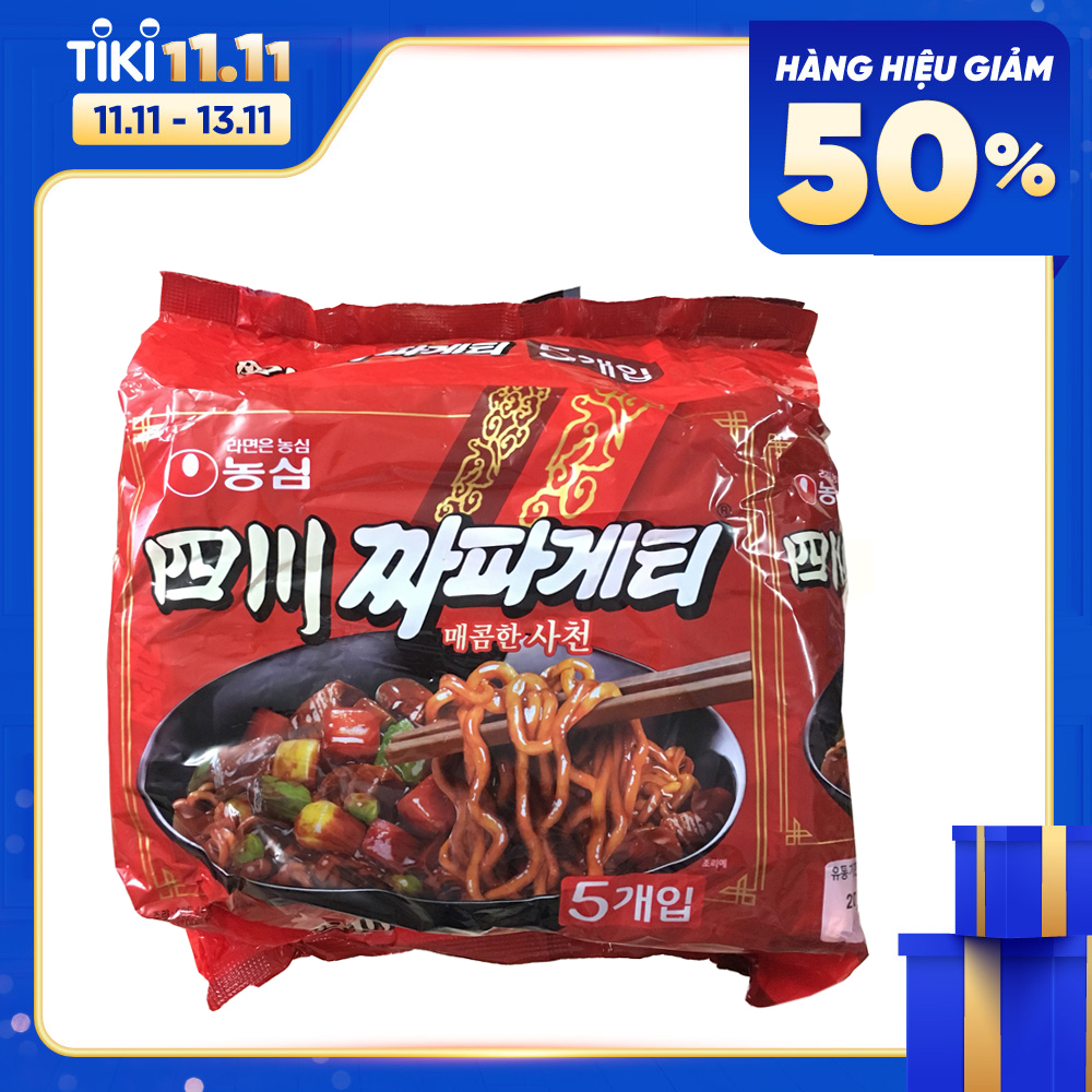 Bịch 5 Gói Mì Trộn Tương Đen Chapagetti Cay Sachun Nongshim Hàn Quốc 137G X 5