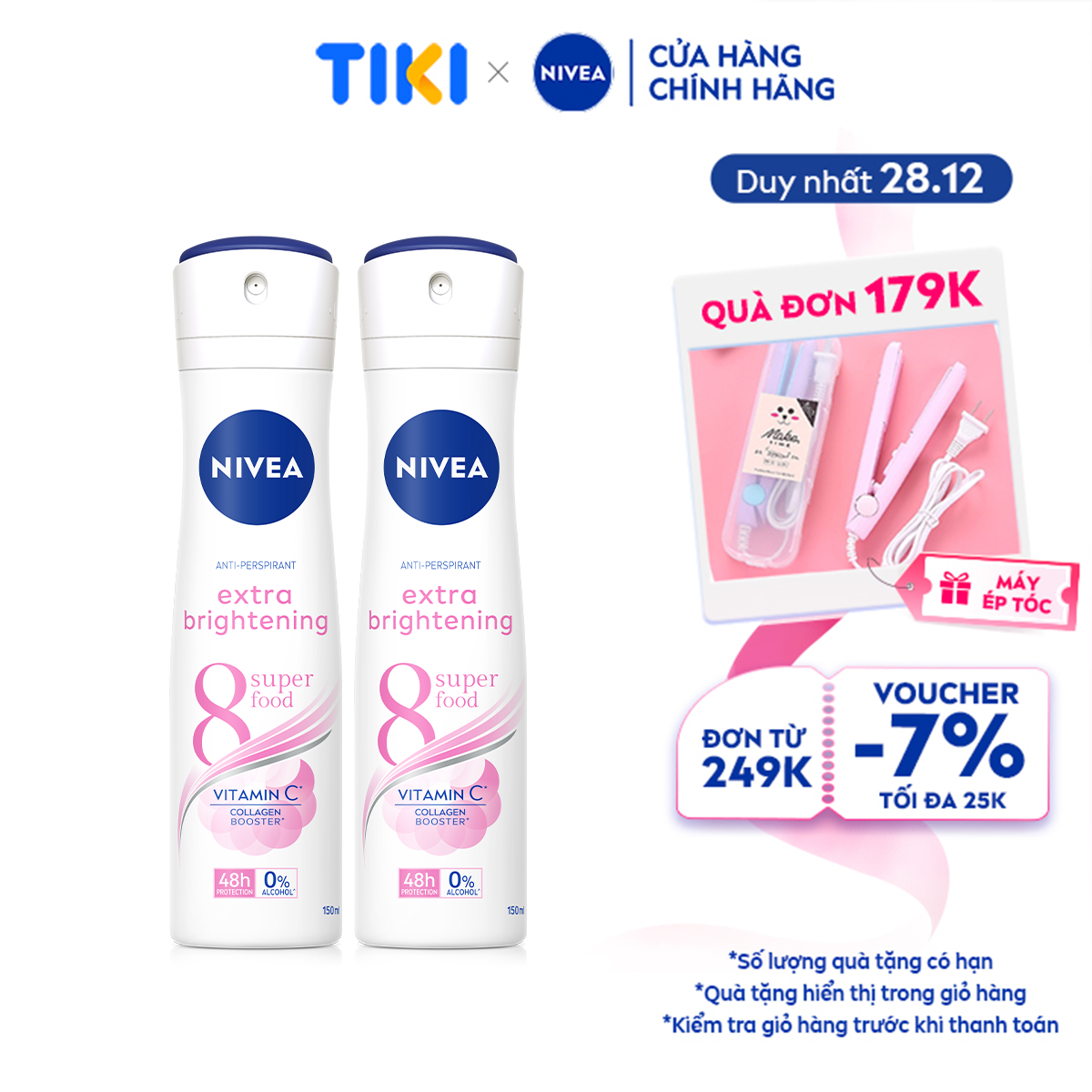 Bộ 2 Xịt Ngăn Mùi NIVEA Sáng Mịn Tối Ưu | Giảm Thâm Sạm | Vitamin C - 82967