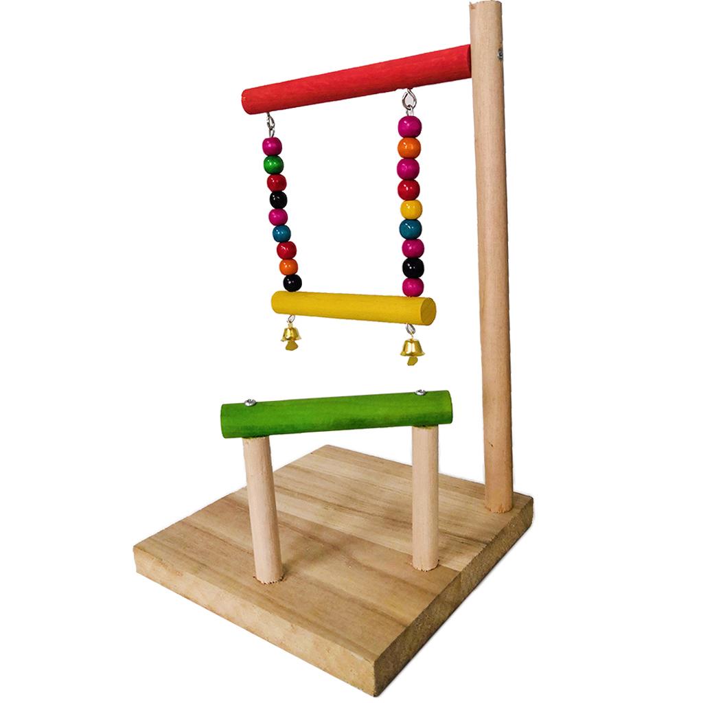 Pet  Parrot Bird Climb Stand Perch Stand Wooden Birds Chew Cage Swing Toys