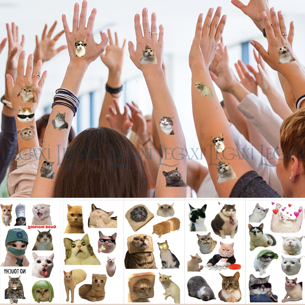 Set 10 Tờ Hình Xăn Dán Mèo Ngộ Nghĩnh Tattoo Sticker Mèo Meme Vô Tri Dễ Thương Hài Hước Cute Cho Bé