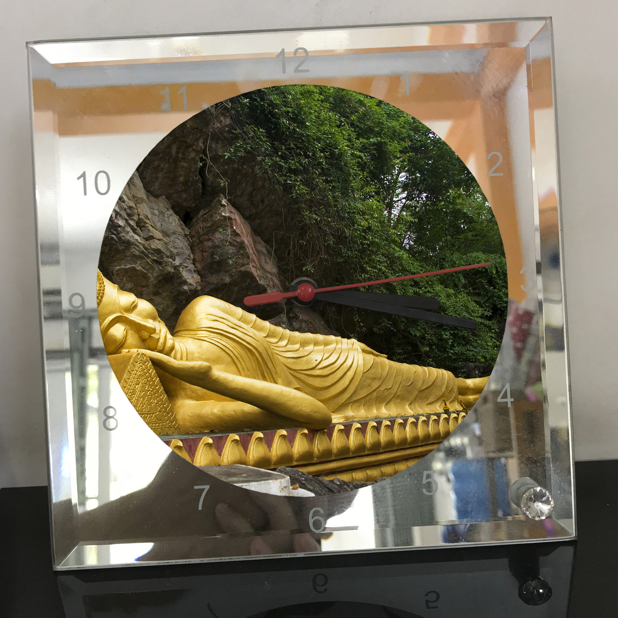 Đồng hồ thủy tinh vuông 20x20 in hình Buddhism - đạo phật (7) . Đồng hồ thủy tinh để bàn trang trí đẹp chủ đề tôn giáo