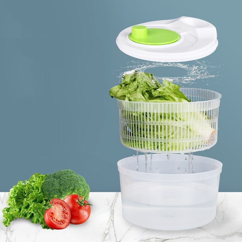Bổ rổ quay rau sống, bộ rổ xoay rau ly tâm làm ráo nước nhanh, size 23cm