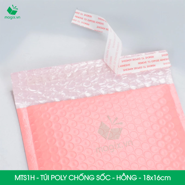 MTS1H -18x16cm - COMBO 50 TÚI GÓI HÀNG CHỐNG SỐC BỌC BÓNG KHÍ MÀU HỒNG PASTEL