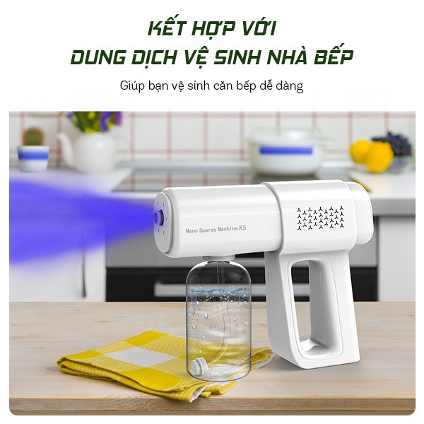 Máy Phun Khử Khuẩn K5PRO Không Dây Cầm Tay Sử Dụng Tia Cực Tím UV Công Nghệ Nano Tích Hợp Nút Bấm Tiện Lợi