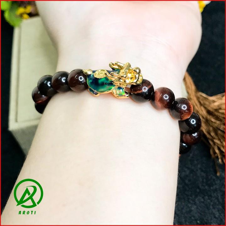 Vòng Tay Phòng Thủy Mệnh Thổ- Vòng Tay Nam Nữ Đá Mắt Hổ Đỏ Mix Long Quy Vàng Đổi Màu 8mm V384-8