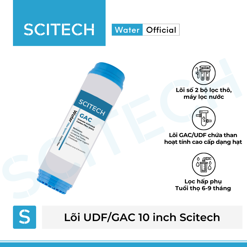 Lõi lọc nước số 2 UDF 10 inch dùng trong máy lọc nước RO, bộ lọc thô - Hàng chính hãng