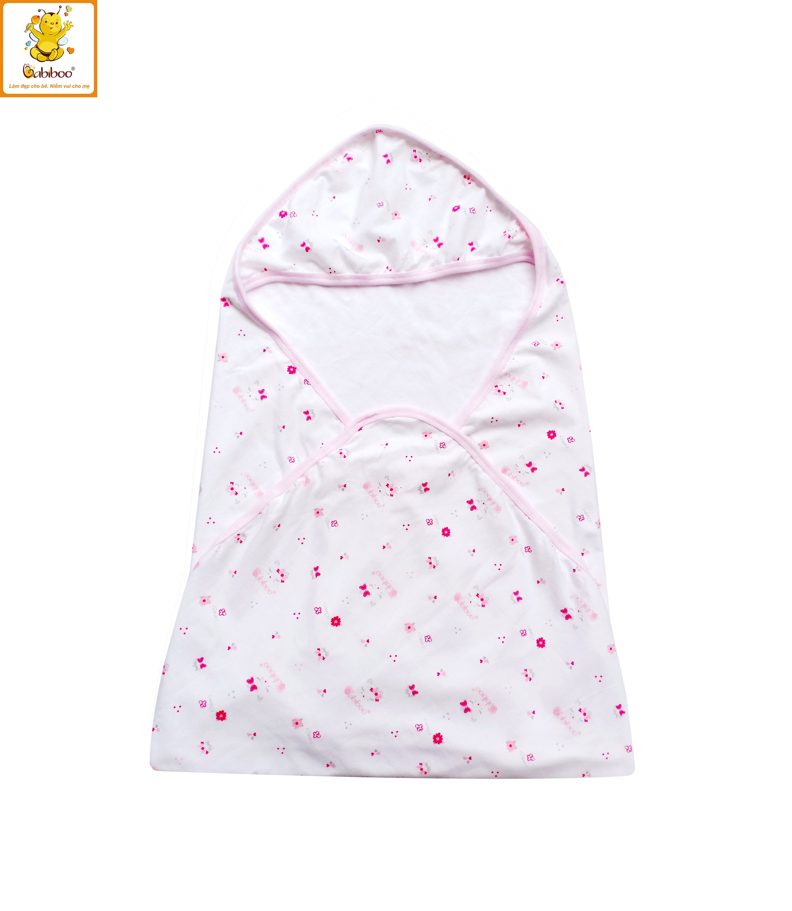 Khăn ủ sơ sinh cotton Babiboo có mũ trùm đầu họa tiết dễ thương cho bé