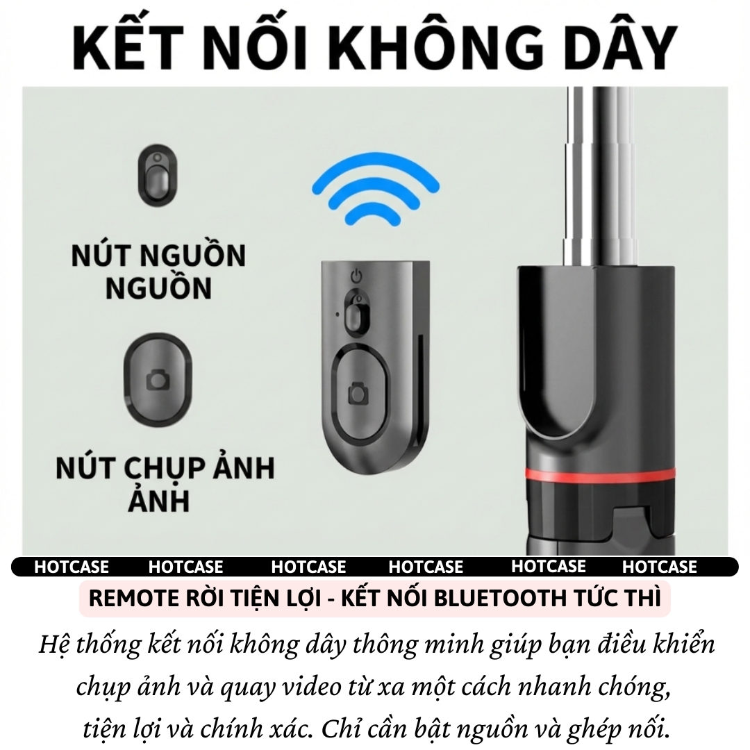 Gậy chụp hình selfie tripod 3 chân bluetooth không dây Xoay 360 độ HOTCASE I12 cho iPhone 17 16 15 14, samsung, oppo, vivo - Gập Gọn 3in1, Chống Rung Cực Đỉnh, Xoay 360°, Cao 1130mm - Hàng nhập khẩu