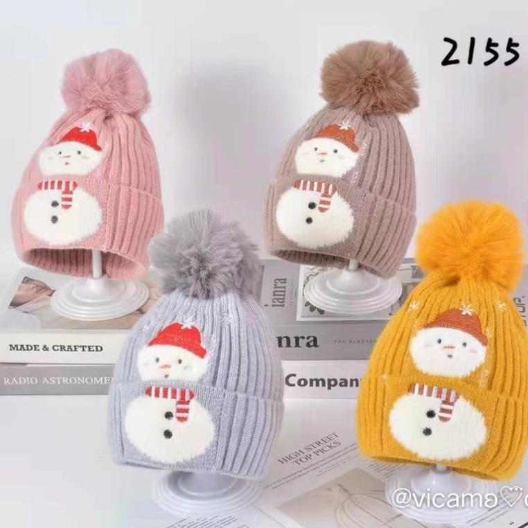 Mũ beanie, mũ len cho bé hình người tuyết dày dặn đính quả bông dễ thương phù hợp cho cả bé trai và bé gái - HOT