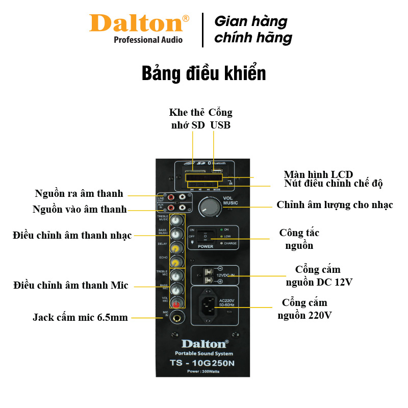 Loa karaoke Dalton TS-10G250N công suất 300W, Bass loa 2.5 tấc - HÀNG CHÍNH HÃNG ( BẢO HÀNH 12 THÁNG