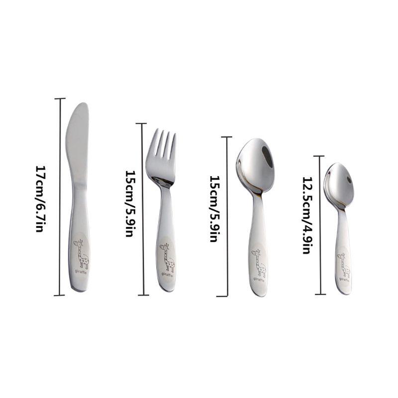 4 Cái/gói Thép Không Gỉ 304 Trẻ Em Dao Kéo Hoa Văn Hoạt Hình Khắc Trẻ Em Bộ Đồ Ăn Phương Tây Bộ Đồ Ăn Bộ Dao Kéo
