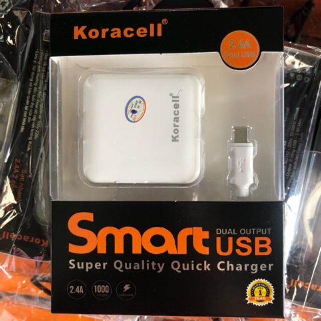 Bộ Sạc nhanh Koracell 2.4A cổng Micro (có 2 cổng USB) Hàng Chính Hãng