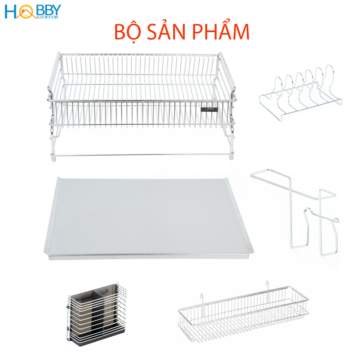 Kệ chén đa năng 1 tầng có khay hứng nước inox 304 Hobby home decor KC10