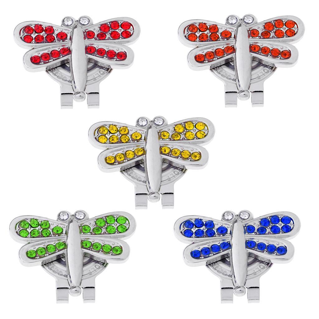 Alloy Golf Crystal Hat Cap Clip with Magnetic Detachable Ball Marker Crystal Dragonfly Shape for Ladies