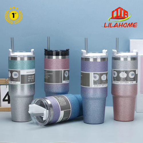 Ly Giữ Nhiệt Kim Tuyến Thái Lan 890ml, Lõi Inox 304 Giữ Nhiệt Tối Ưu, Màu Ombre Độc Đáo Hiện Đại, Tặng Kèm Ống Hút - Hàng Chính Hãng (Giao Màu Ngẫu Nhiên)