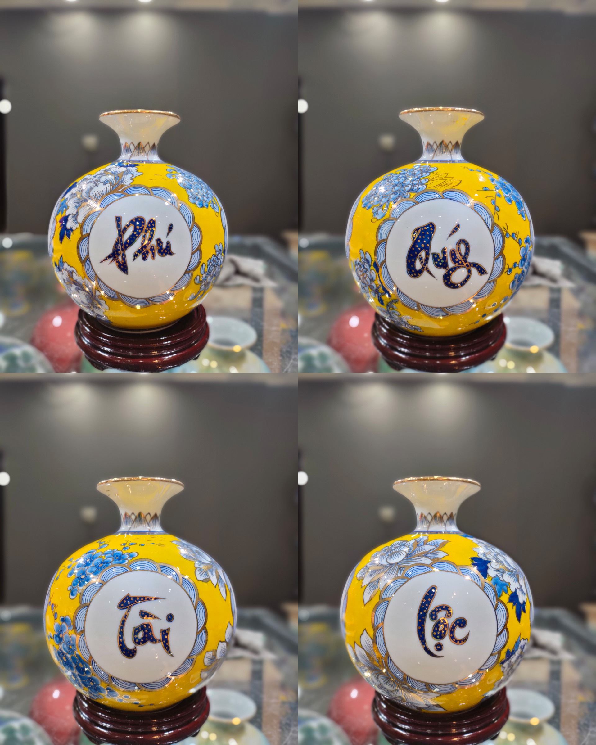 Bình hút tài lộc phú quý tài lộc cao 26cm gốm sứ Bát Tràng cao cấp vẽ tay