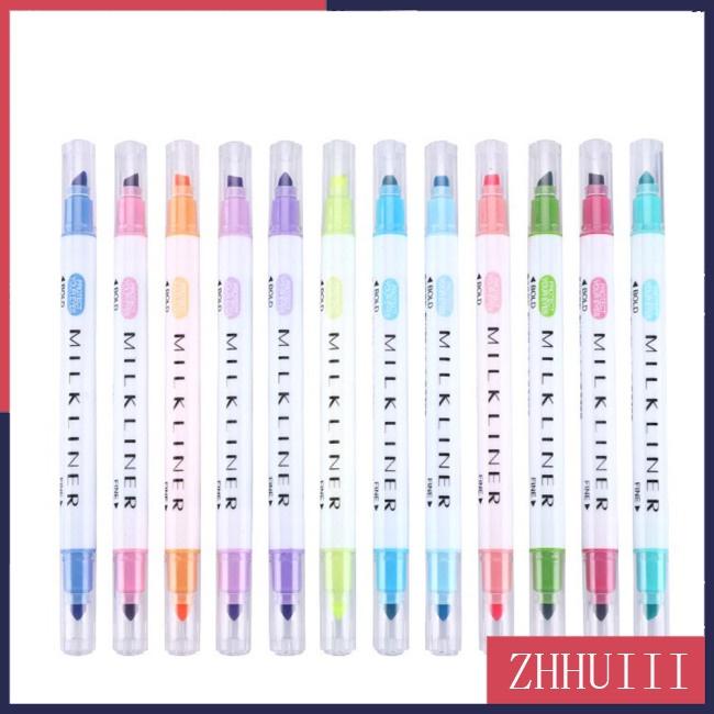 Set 12 bút bắt sáng hai đầu nhiều màu sắc