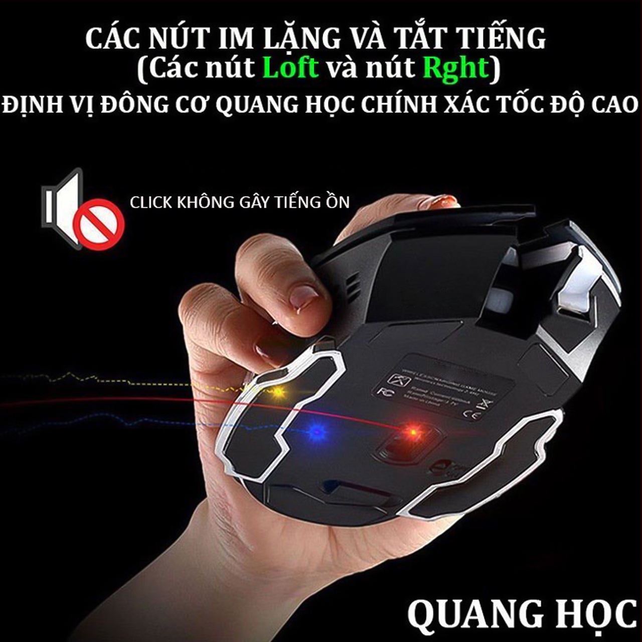 Chuột Không Dây T2 Có Thể Sạc Lại LED 7 Màu Chống Ồn Dành Cho Game Thủ Bản Nâng Cấp Wireless 2.4GHz Siêu Ngầu- Hàng Chính Hãng