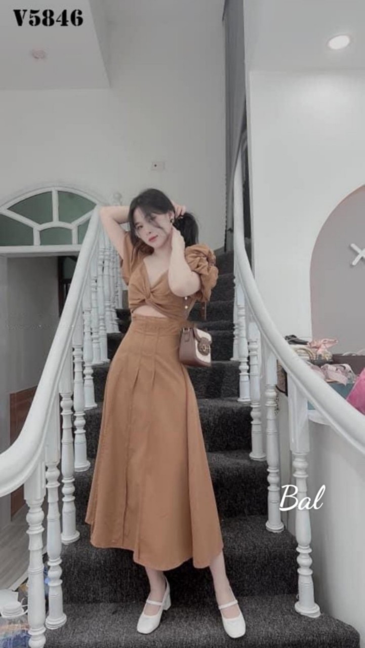 Váy Midi Xoắn Ngực Form Dài (kèm ảnh thật