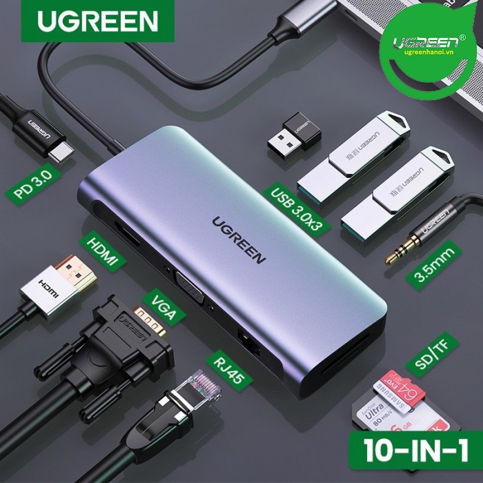 Bộ Chuyển Đổi USB Type C 10 in 1 Ugreen 80133 UGREEN - CHÍNH HÃNG