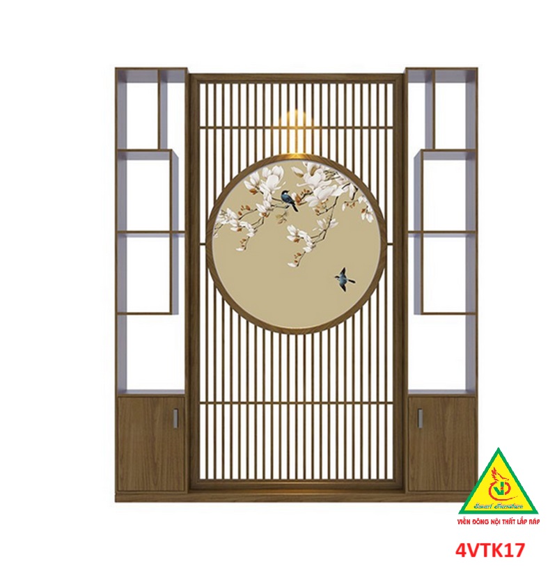 Vách ngăn phòng khách, vách ngăn tủ kệ bằng gỗ 4VTK17- Nội thất lắp ráp Viendong adv