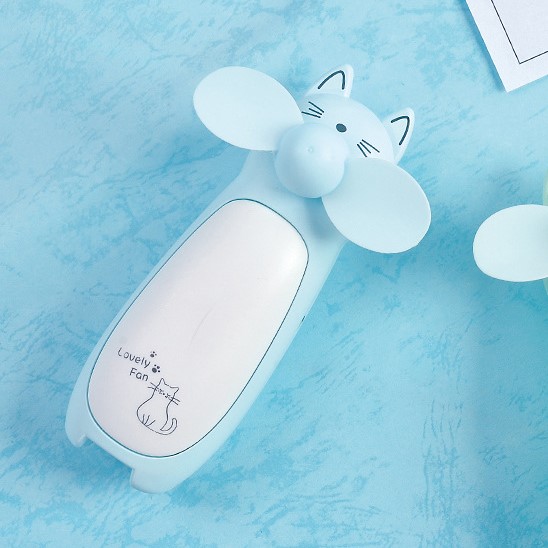 Quạt Mini cầm tay hình chú mèo kèm đèn Led - Sử Dụng Pin Sạc