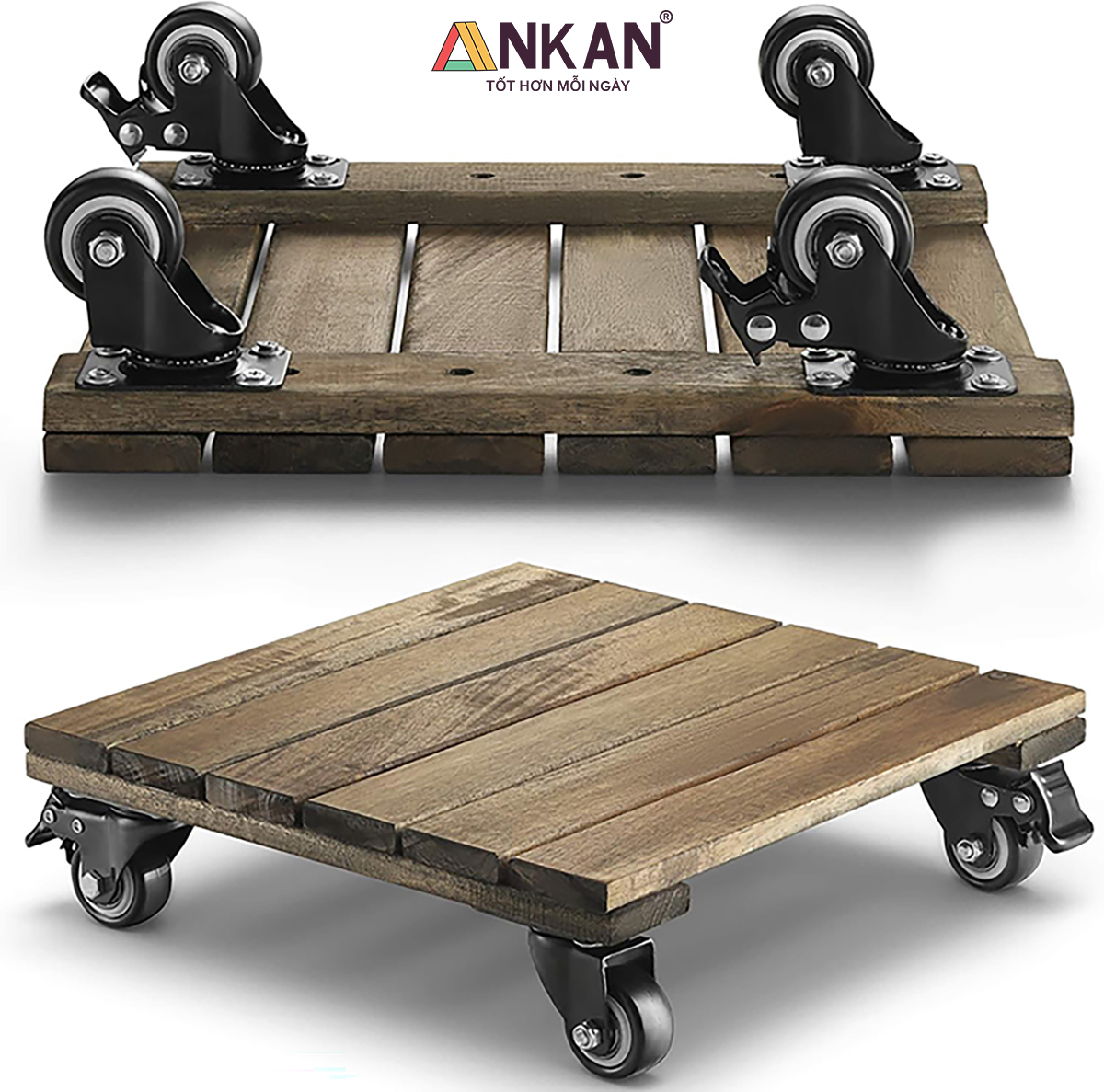 Đế Lót Chậu Cây Có Bánh Xe ANKAN - Lắp Ráp Theo Ý Khách Hàng Chọn Kích Thước Đế Và Tải Trọng Của Đế - Hàng Chính Hãng