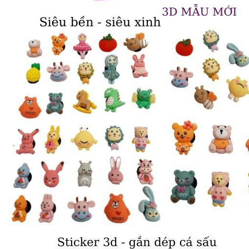 Combo 6 Nút gắn dép Cross 3D - Jibbitz Charm Sticker cài dép Sục,dép Cá xấu mẫu nổi, rắn