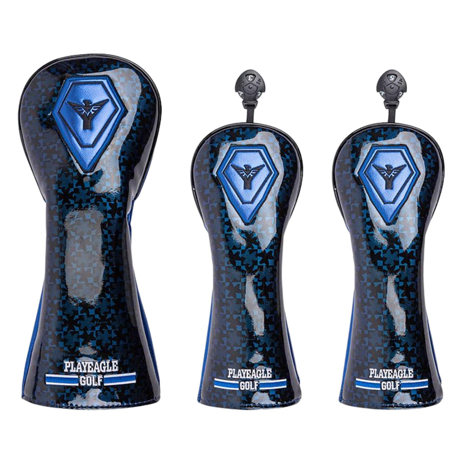3pcs Golf Head Cover with Interchangeable Number Tag Headcover Guard for Driver Fairway Woods