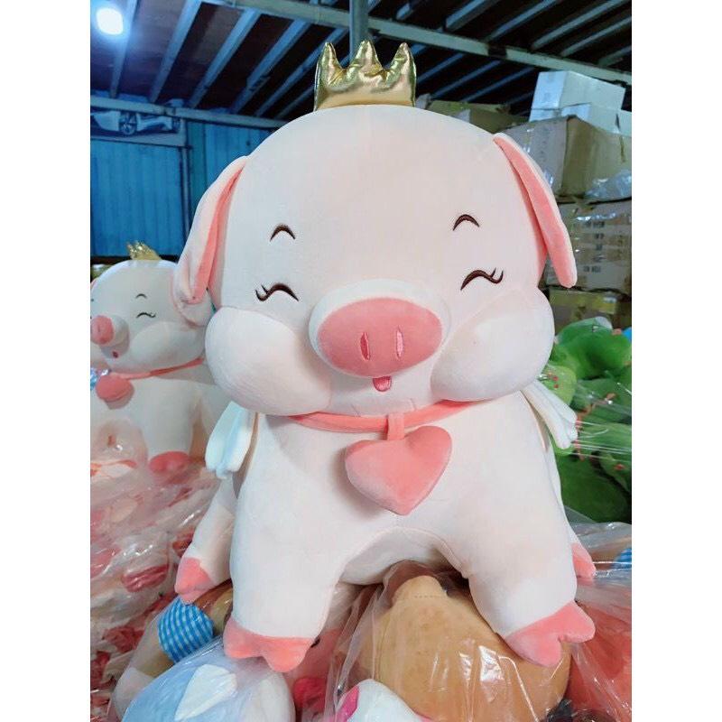 Gấu Bông Thú Lợn Nhồi Bông Heo Vương Miện Đeo Tim Ngồi Gối Ôm Màu Hồng Siêu To Khổng Lồ-TB07