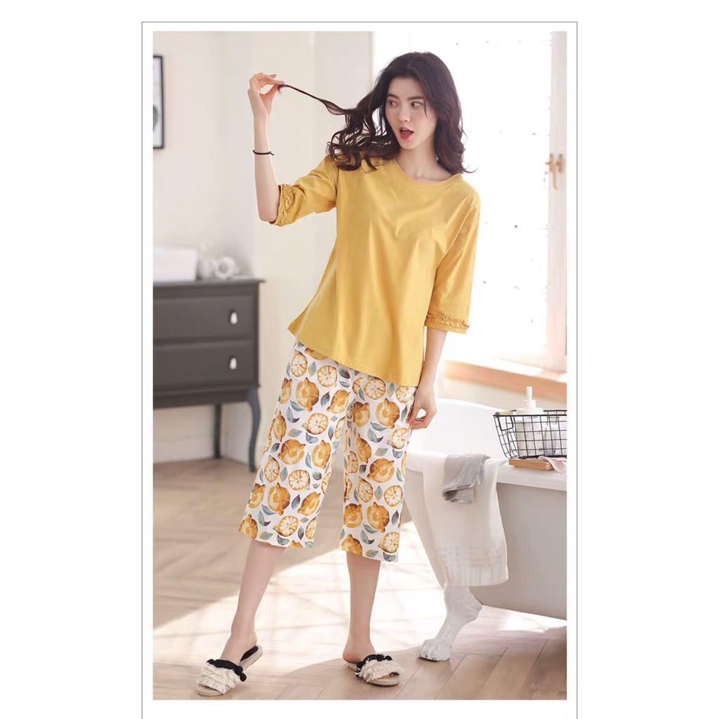 Bộ mặc nhà cotton chanh vàng