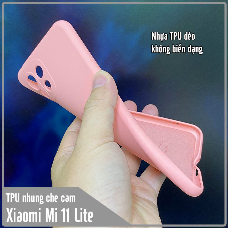 Ốp lưng cho Xiaomi Mi 11 Lite, nhựa TPU dẻo màu lót nhung che camera